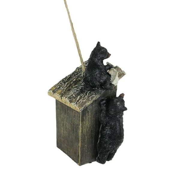 Black Bear Cubs On Outhouse Polyresin Hanging Birdhouse Outdoor Lodge Decor - Picture 3 of 5